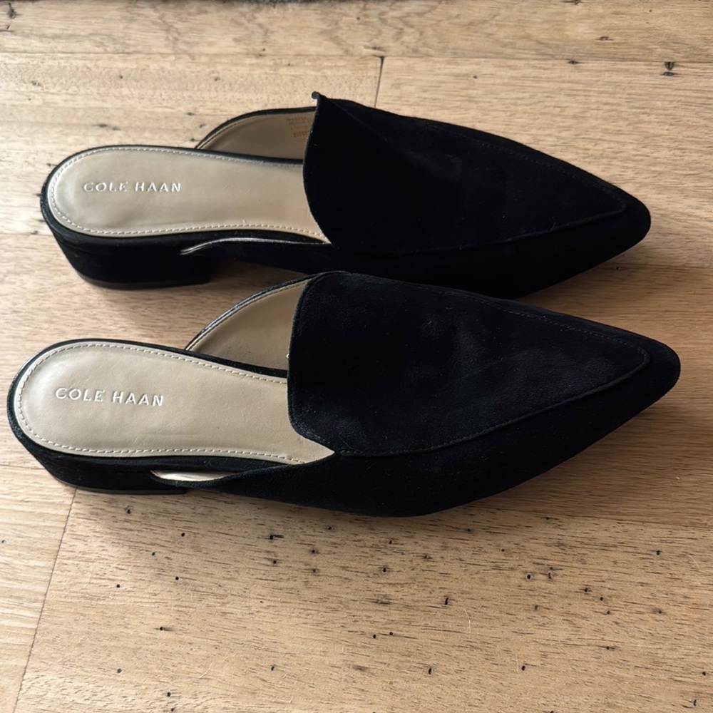 Never worn - Cole Haan Black Textured Mules with Sleek Pointed Toe